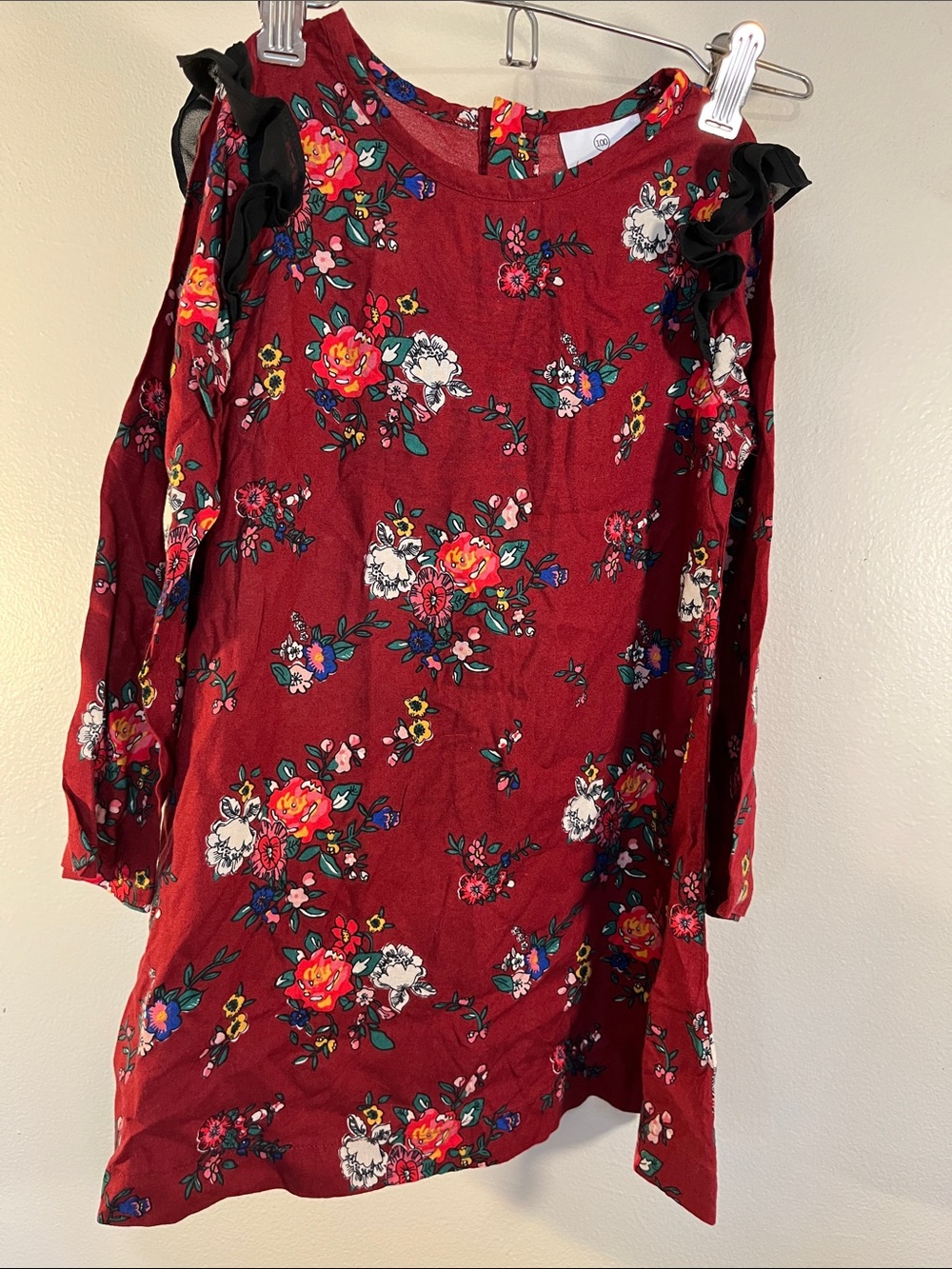 Hanna Andersson Burgundy Floral Ruffle-Shoulder Dress